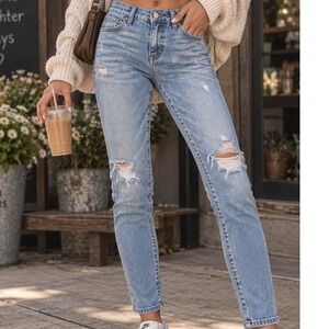 SP Black Label Women Light Wash Distressed Ripped Knee Skinny Jeans Size 27